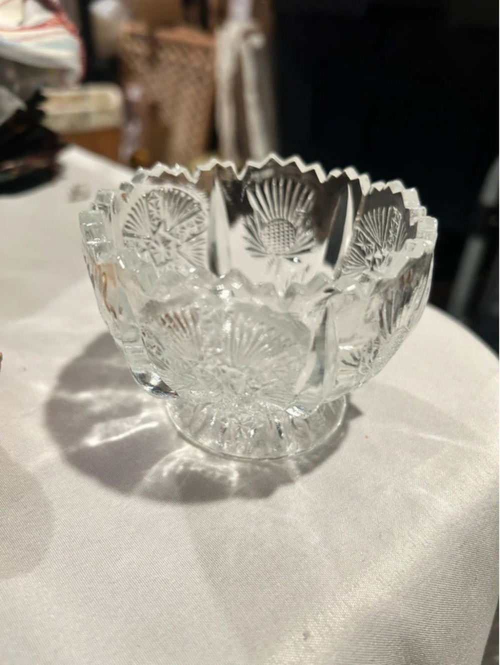Early American Pattern Glass (EAPG) footed bowl / salt cellar  "Paneled Thistle"